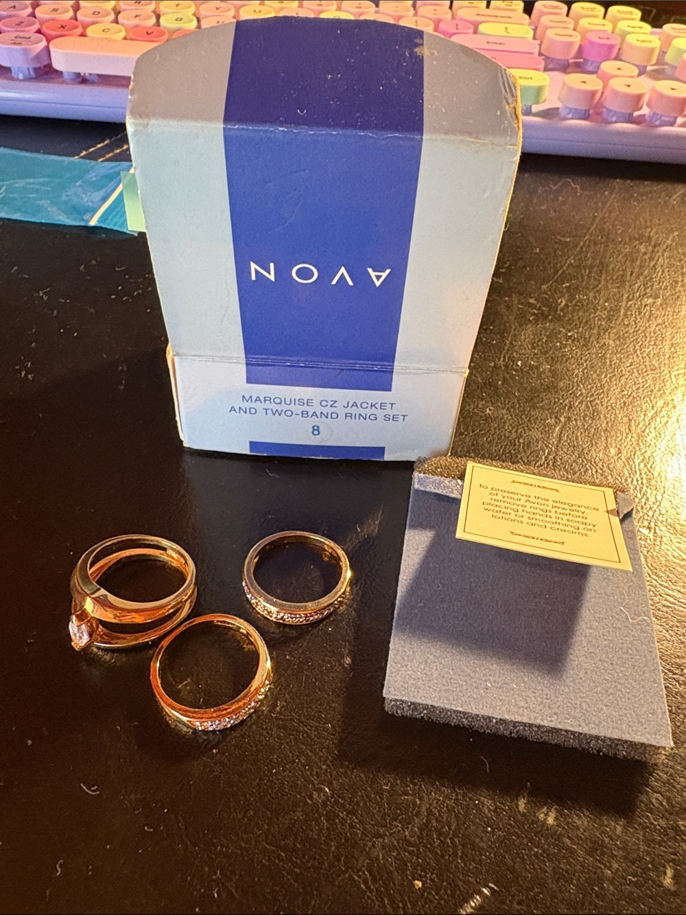 Avon Rose Gold Marquise CZ Three-Piece Ring Set